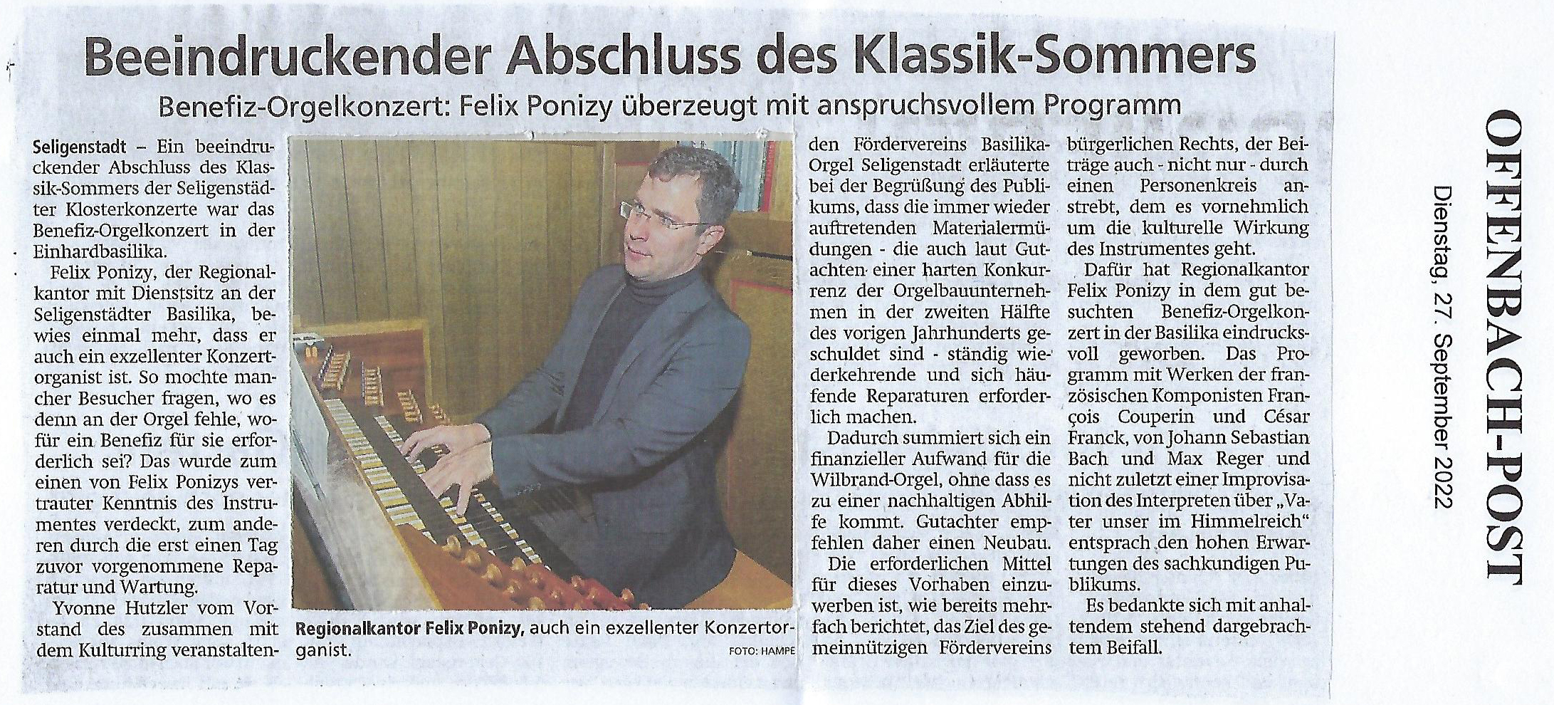 Read more about the article Artikel in der Offenbach Post vom 27.9.2022 zum Benefizkonzert von Felix Ponizy