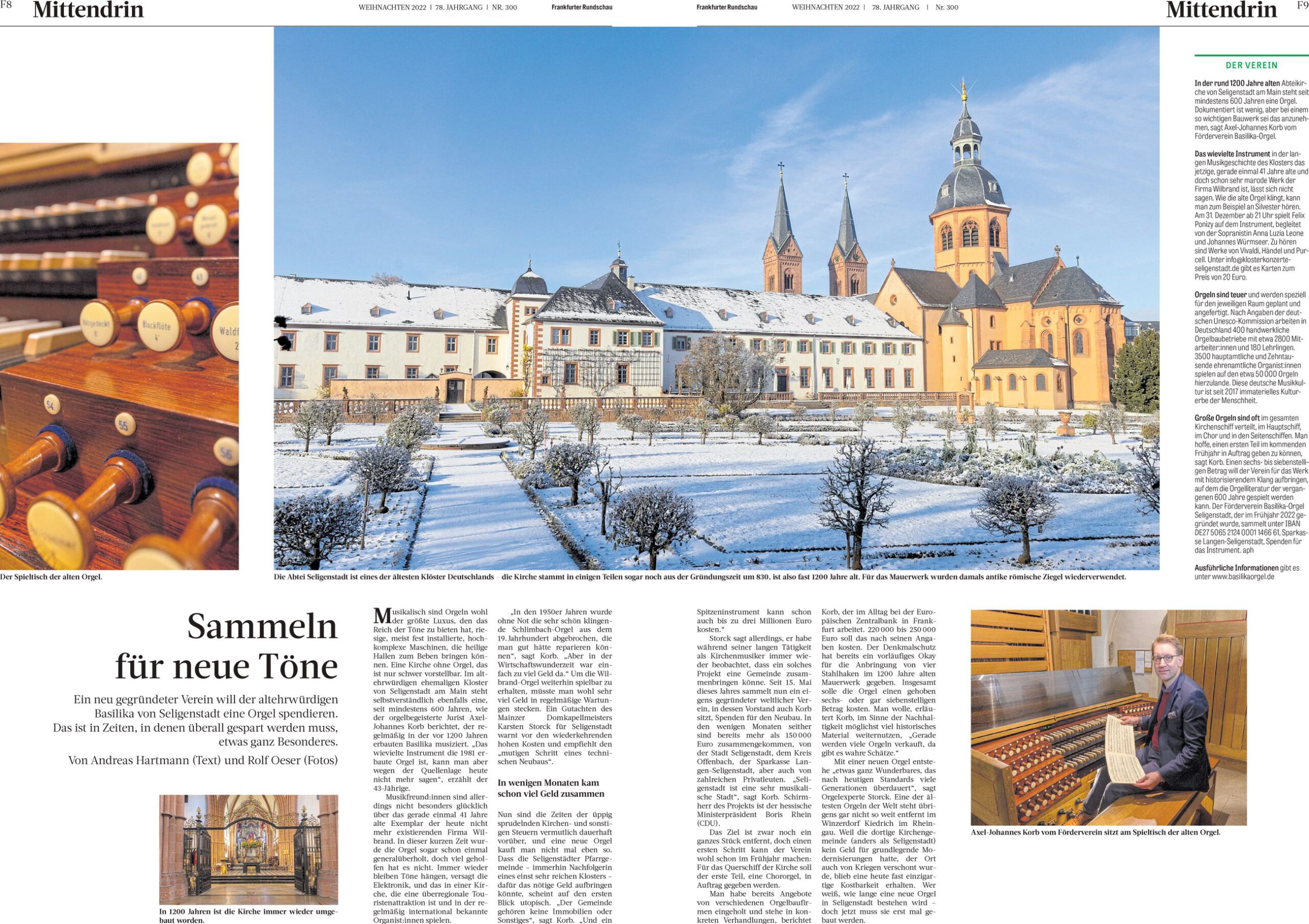 Read more about the article Frankfurter Rundschau berichtet über den Förderverein Basilika-Orgel Seligenstadt e.V.